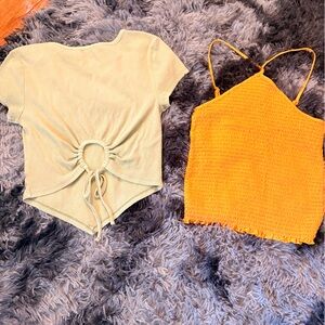 Cream Ring-Front Crop Top & Orange Knit Halter Set